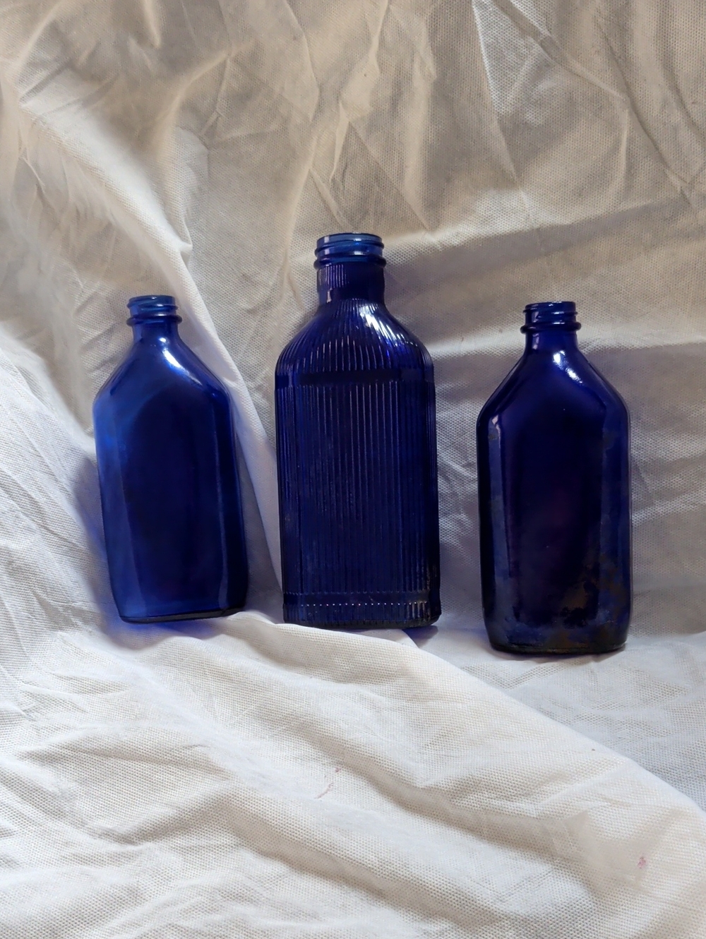 Set of Three Cobalt Blue Decorative Glass Bottles - Home Art